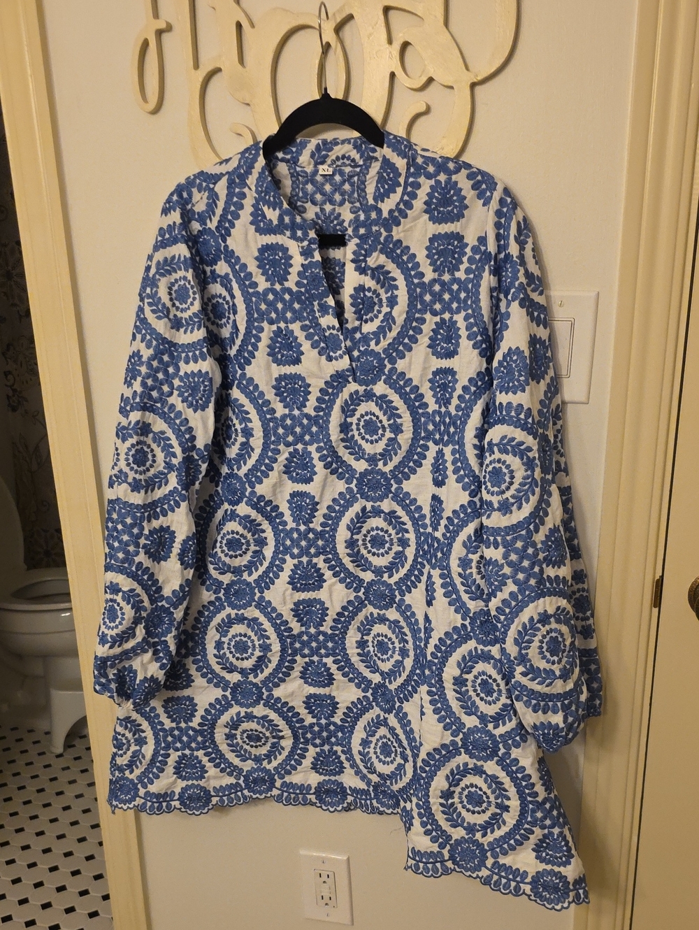 Blue and White Circular Print Dress